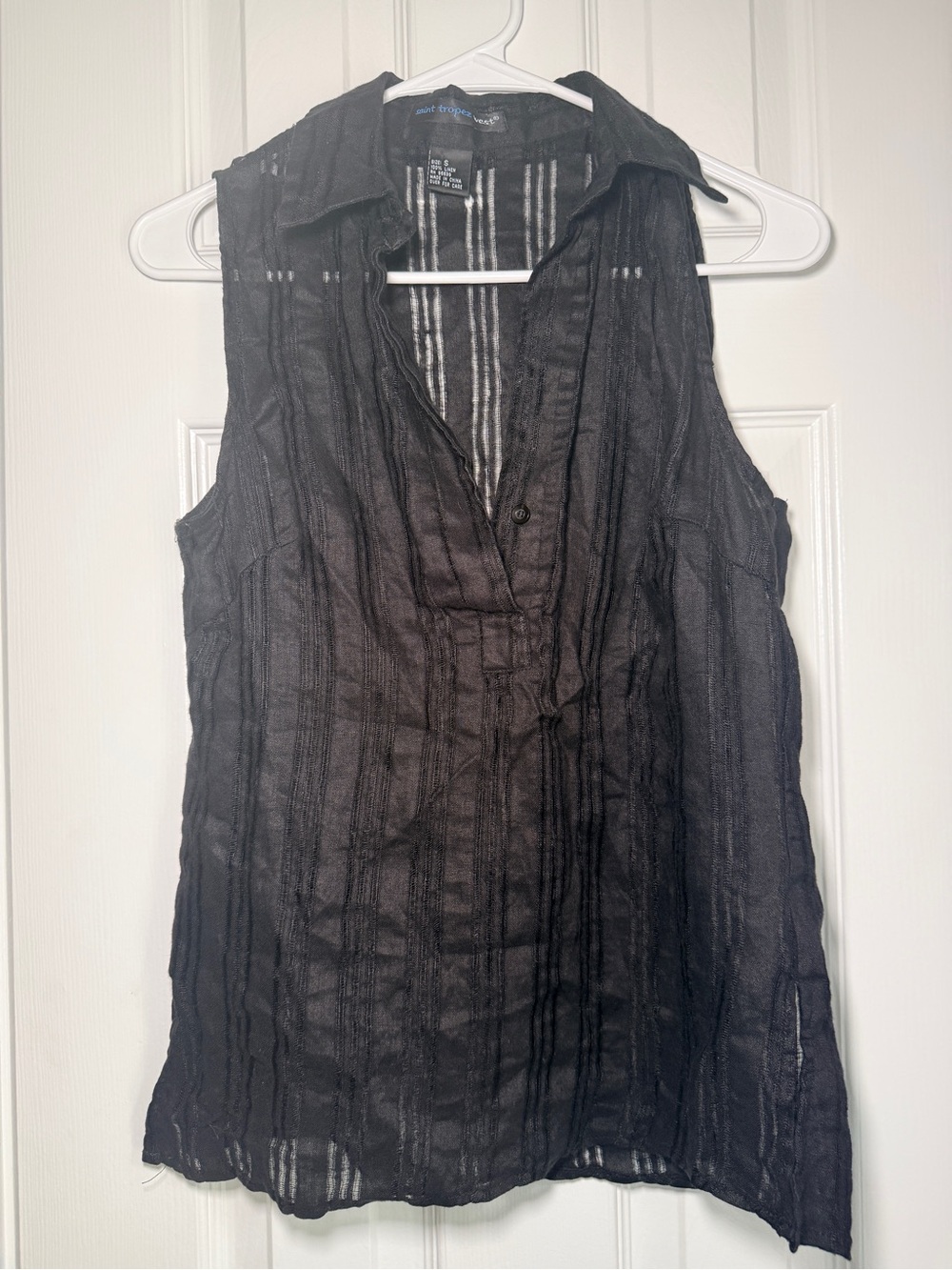 Saint Tropez West 100% Linen Sheer Black Sleeveless Blouse – Size S